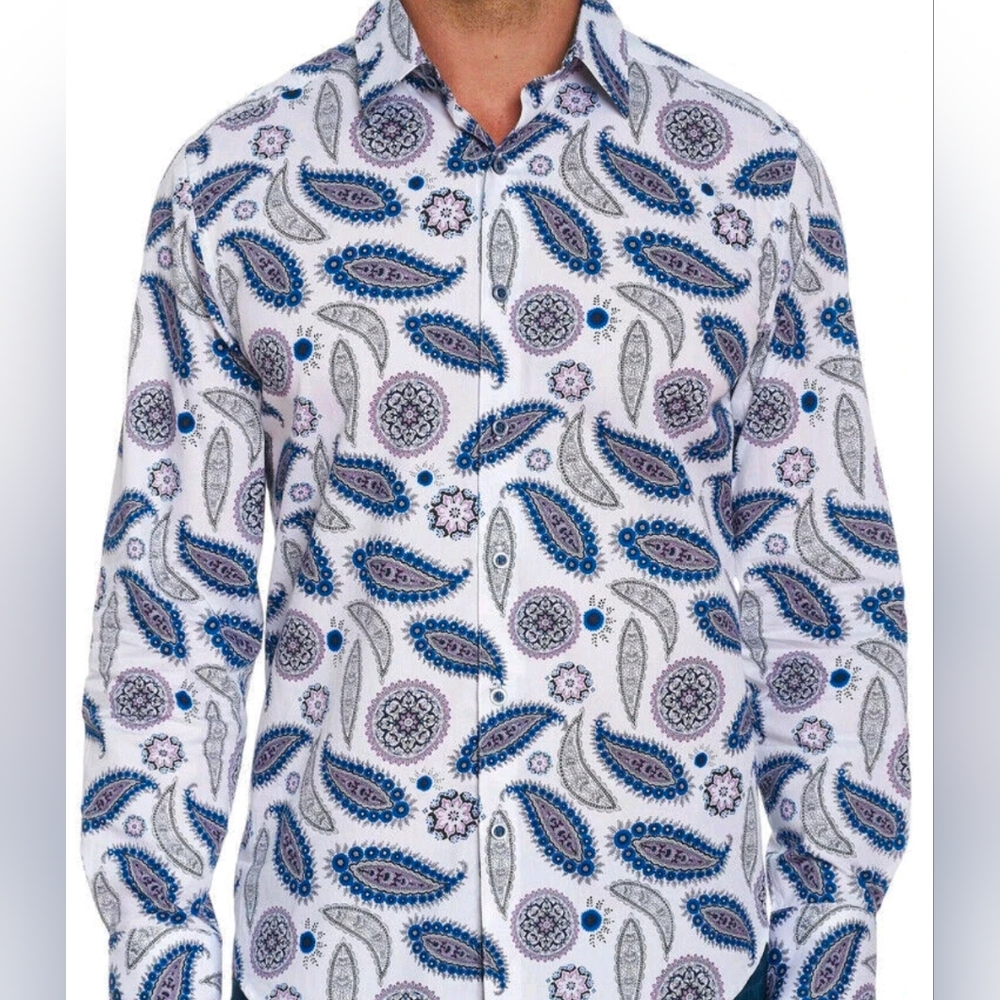 Robert Graham Amoeba Paisley Gothic Geometric Patterned Men's Shirt Size M - Picture 2 of 13